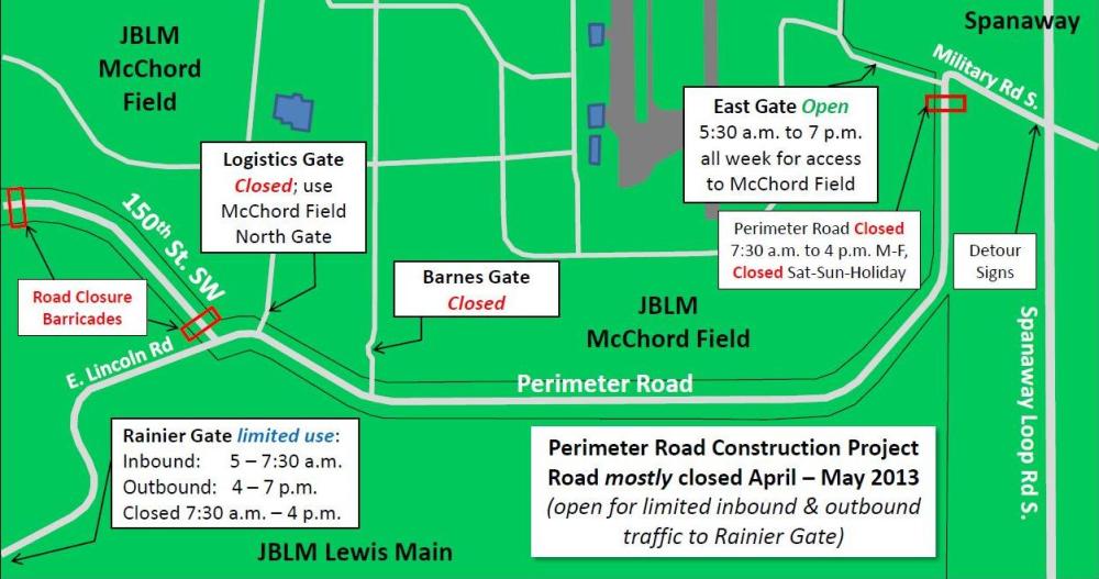 JBLM Perimeter Rd Closure Map
