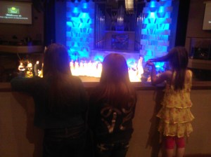 Young girls gazing intently