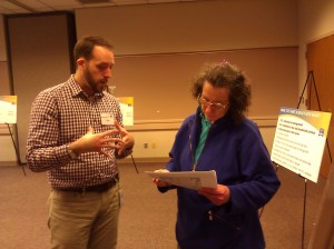 Justin Leighton and Meg Herring discuss her transit needs.